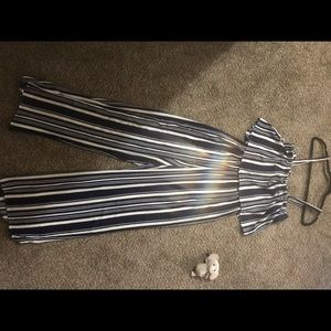 Navy and white striped jumpsuit